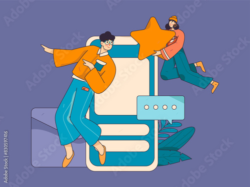 Virtual characters social communication concept business flat vector hand drawn illustration
