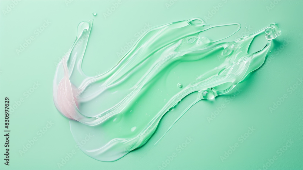 Close-up of a clear gel texture spread on a pastel green background, highlighting its smooth and translucent properties. Clear Gel Texture on Pastel Green Background
Close-up of a clear gel texture spread on a pastel green background, highlighting its smooth and translucent properties. Clear Gel Texture on Pastel Green Background