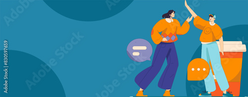 Virtual characters social communication concept business flat vector hand drawn illustration

