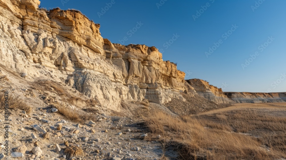Fototapeta premium The porous texture of loess soil giving way to the formation of cliffs standing as a reminder of the Earths everchanging surface.