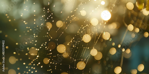 A spider web with a golden background photo