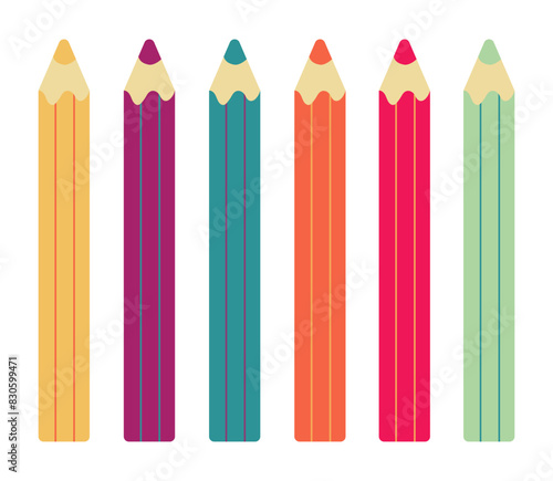 Set of vector colored pencils on white background