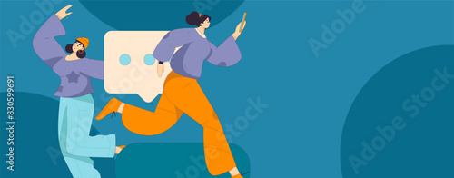 Virtual characters social communication concept business flat vector hand drawn illustration
