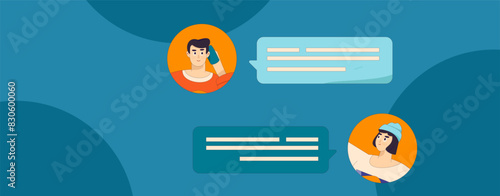 Virtual characters social communication concept business flat vector hand drawn illustration
