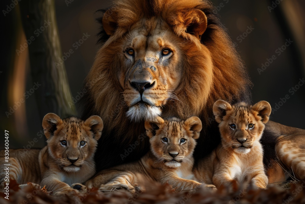 Lion and cubs resting in the shade. Lion and cubs resting in the shade.