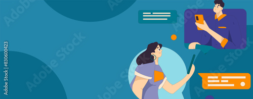 Virtual characters social communication concept business flat vector hand drawn illustration
