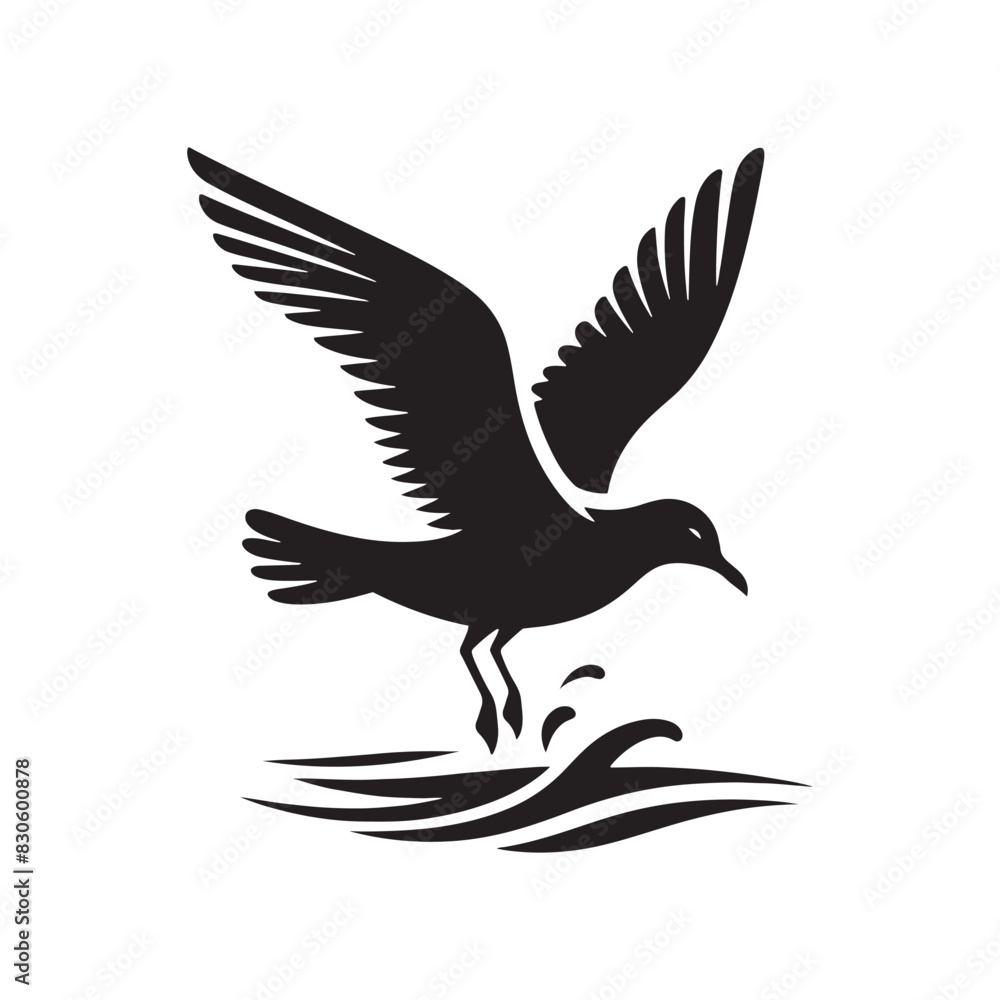 Obraz premium Minimalist Seagull Vector- Black Vector Silhouette of a Seagull Capturing the Essence of Freedom in Flight- Seagull Illustration.