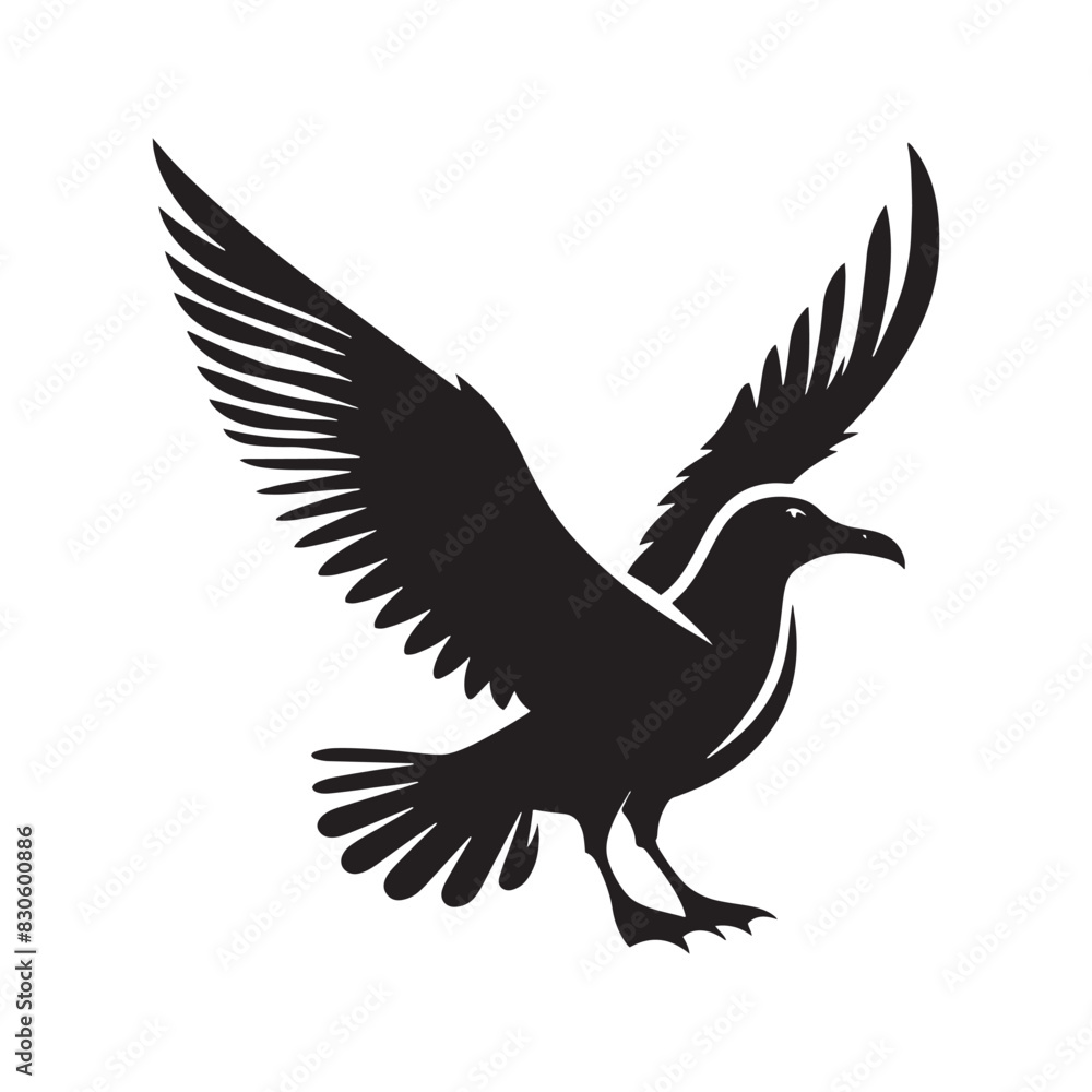 Naklejka premium Minimalist Seagull Vector- Black Vector Silhouette of a Seagull Capturing the Essence of Freedom in Flight- Seagull Illustration.