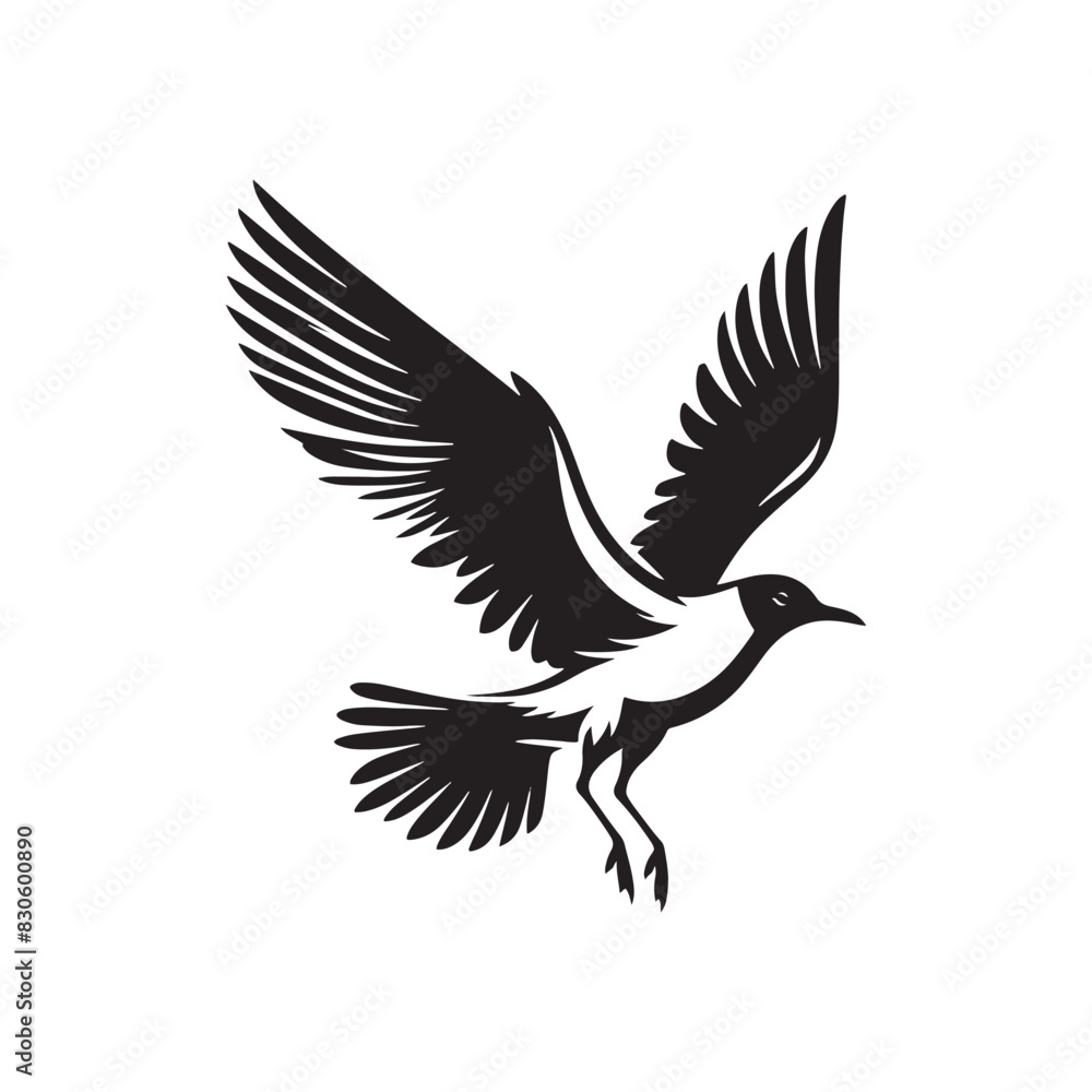 Minimalist Seagull Vector- Black Vector Silhouette of a Seagull Capturing the Essence of Freedom in Flight- Seagull Illustration.