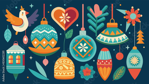 Handcrafted ornaments and trinkets made by local artists are proudly displayed showcasing the creativity and talent within the community.. Vector illustration