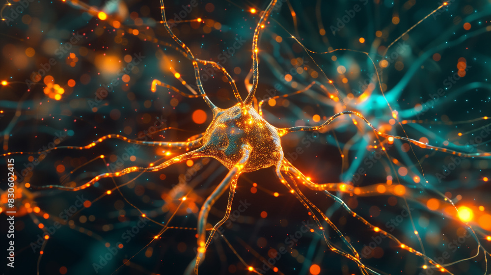 A brain with red and blue colors and a lot of dots A brain with red and blue colors and a lot of dots