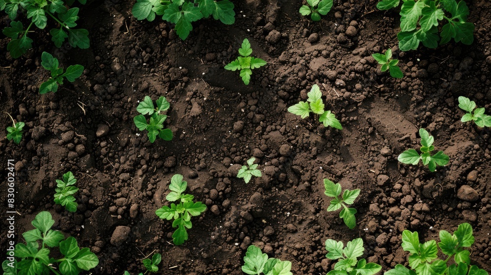 View from above of prepared soil suitable for planting seedlings View from above of prepared soil suitable for planting seedlings