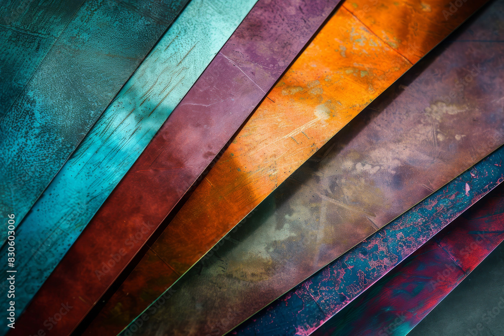 A colorful stack of fabric with a variety of shades of blue, green, and orange A colorful stack of fabric with a variety of shades of blue, green, and orange