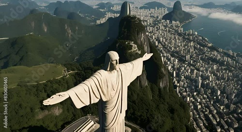 Captivating Footage of Christ the Redeemer in Rio de Janeiro, Brazil. Iconic Statue,  Above the City  Panorama of Rio's Breathtaking Landscape.
 photo