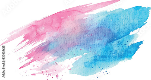 Watercolor brush strokes background, pink blue colors, isolated, for design