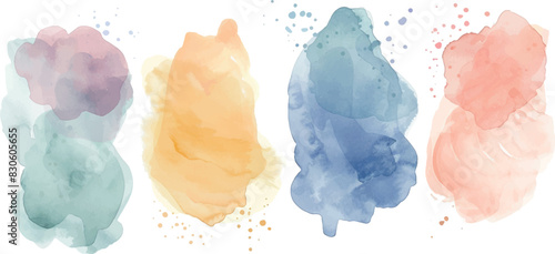 Set of watercolor brushstrokes, pastel colors, isolated, for design, background