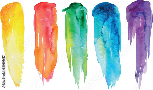 Set of watercolor brushstrokes, colourful, isolated, for design, background