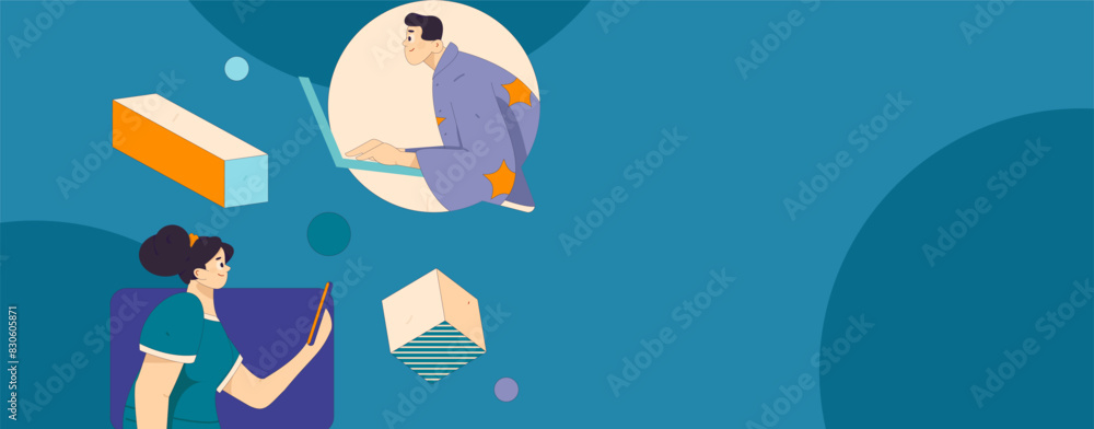 Virtual characters social communication concept business flat vector hand drawn illustration
Virtual characters social communication concept business flat vector hand drawn illustration