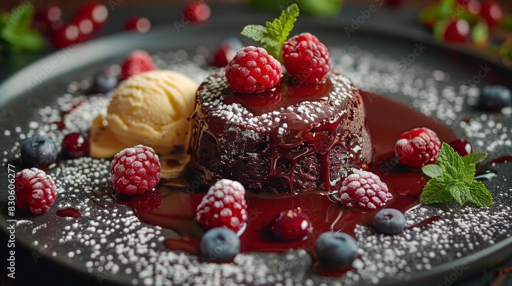 Chocolate Fondant with Ice cream and berries Chocolate Fondant with Ice cream and berries