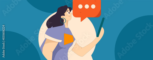 Virtual characters social communication concept business flat vector hand drawn illustration

