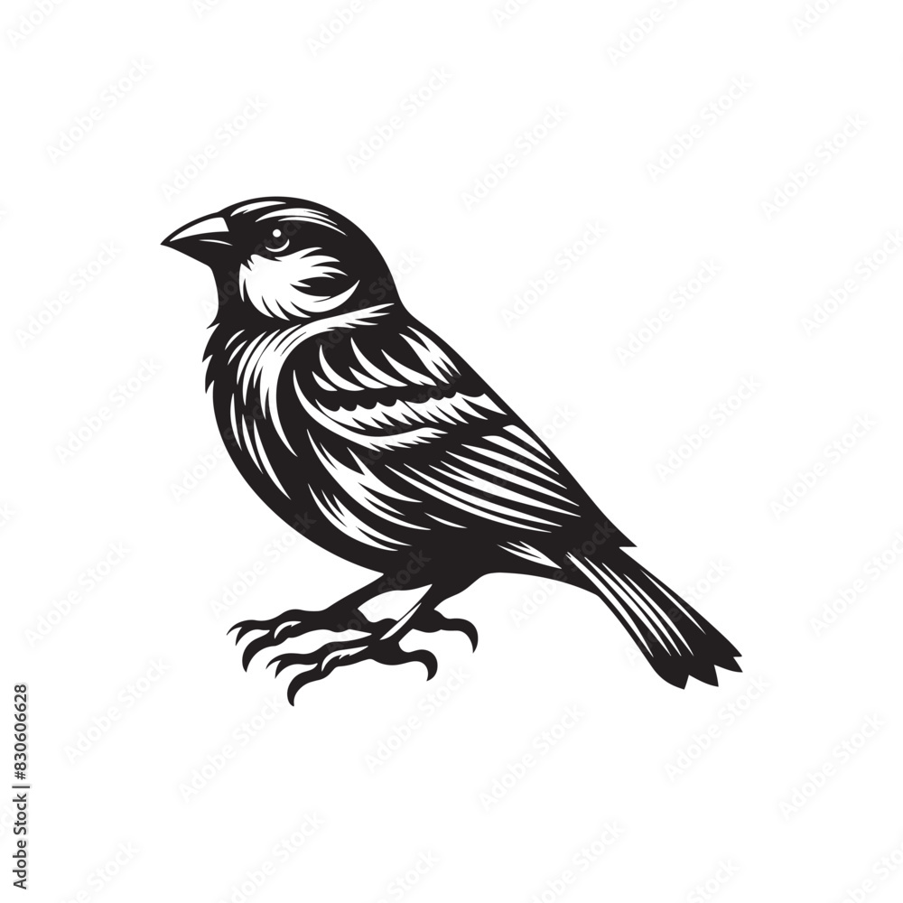 Fototapeta premium Minimalist Sparrow Vector: Black Vector Silhouette of a Sparrow- Illustration of Sparrow..