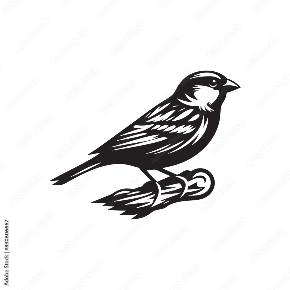 Obraz premium Minimalist Sparrow Vector: Black Vector Silhouette of a Sparrow- Illustration of Sparrow..