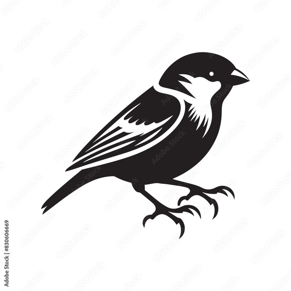 Fototapeta premium Minimalist Sparrow Vector: Black Vector Silhouette of a Sparrow- Illustration of Sparrow..