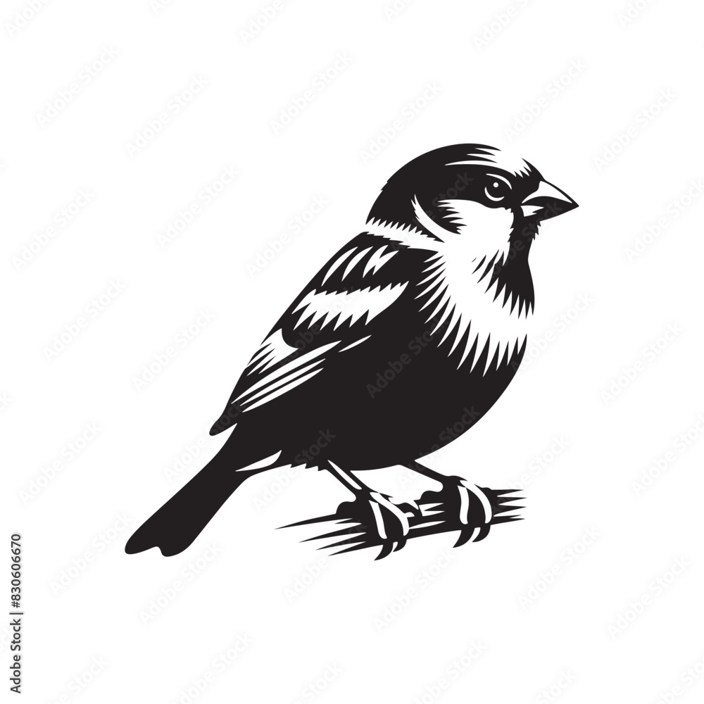 Fototapeta premium Minimalist Sparrow Vector: Black Vector Silhouette of a Sparrow- Illustration of Sparrow..