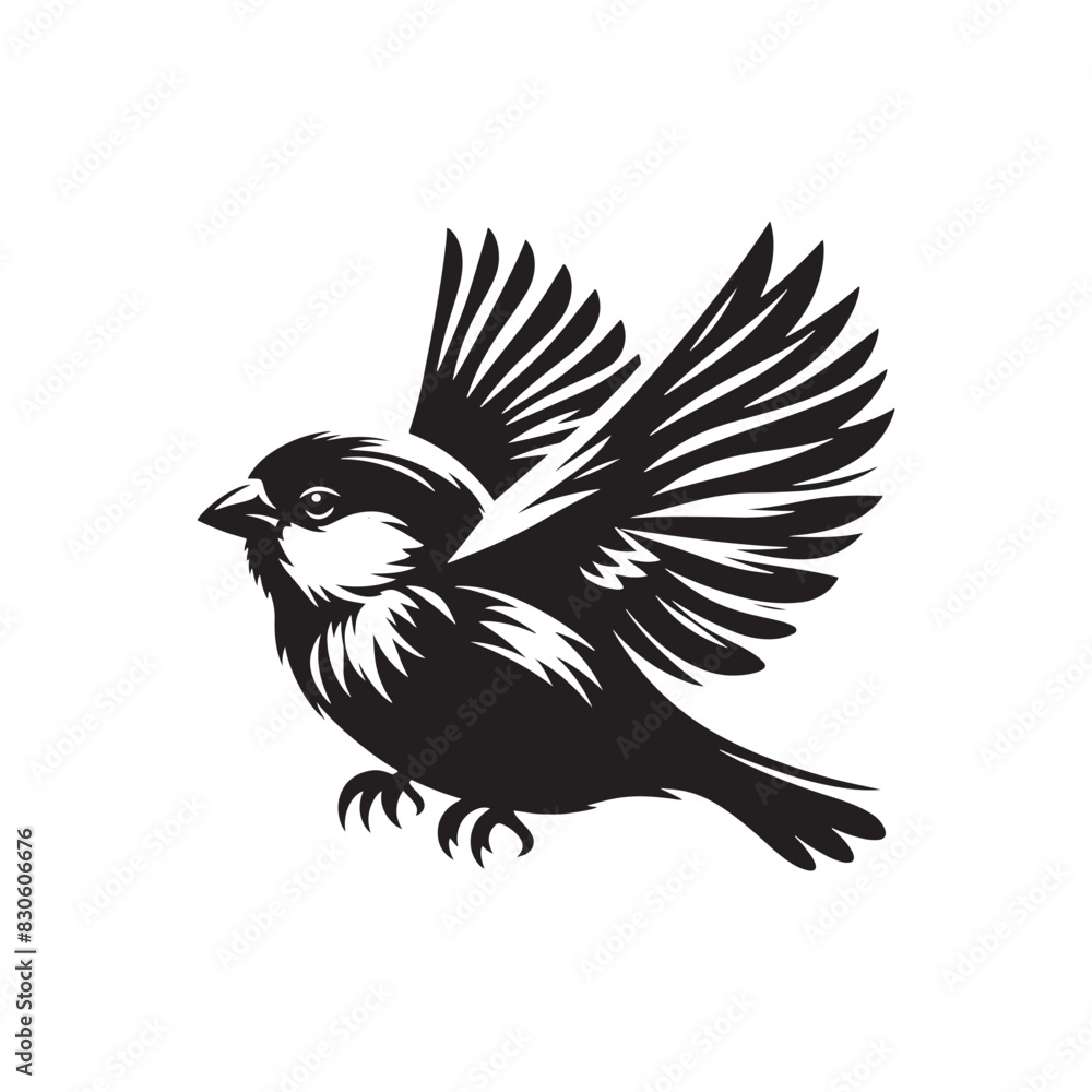 Fototapeta premium Minimalist Sparrow Vector: Black Vector Silhouette of a Sparrow- Illustration of Sparrow..