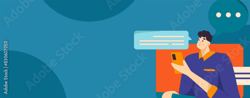 Virtual characters social communication concept business flat vector hand drawn illustration
