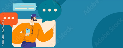 Virtual characters social communication concept business flat vector hand drawn illustration
