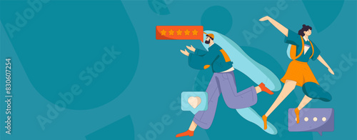 Virtual characters social communication concept business flat vector hand drawn illustration
