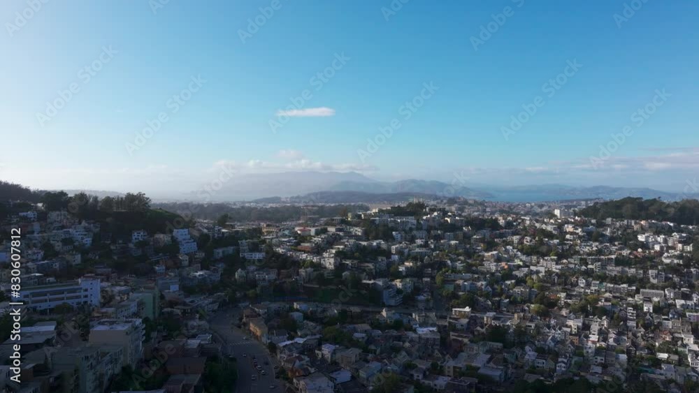 Beautiful drone shot of the homes in San Francisco, California near sunset Beautiful drone shot of the homes in San Francisco, California near sunset