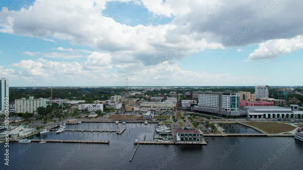 Drone flyover of the harbor in downtown Fort Myers, Florida Drone flyover of the harbor in downtown Fort Myers, Florida