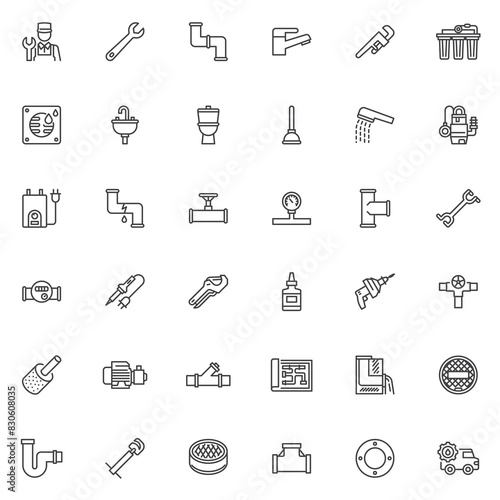 Plumbing service line icons set