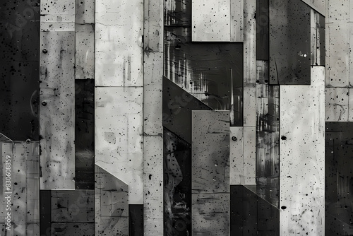 This is a detailed view of a contemporary building, showing the varied patterns and textures of concrete panels in a monochromatic scheme photo