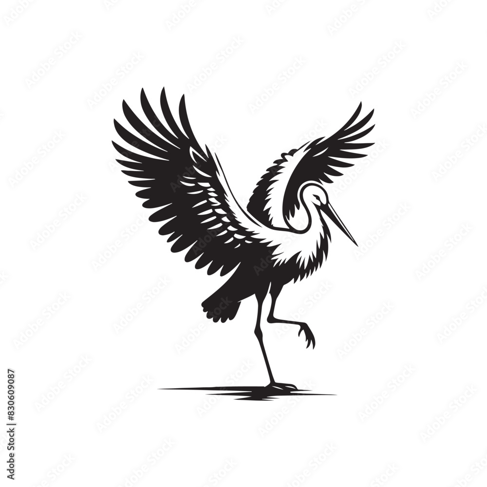 Fototapeta premium Minimalist Stork Bird Vector: Black Vector Silhouette of a Stork- Illustration of Stork Bird - Bird Vector Silhouette.