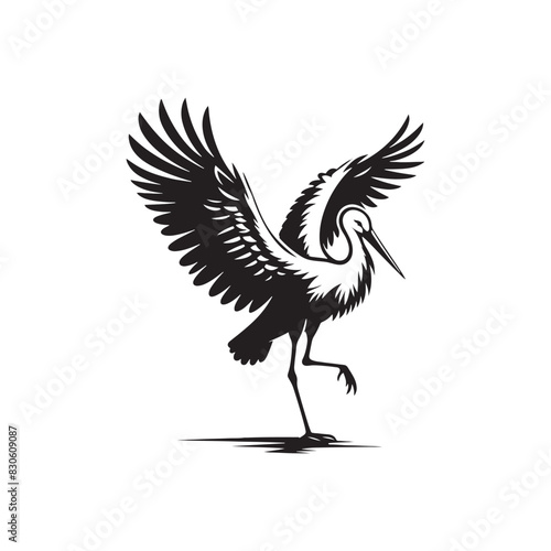 Minimalist Stork Bird Vector  Black Vector Silhouette of a Stork- Illustration of Stork Bird - Bird Vector Silhouette.