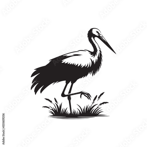 Minimalist Stork Bird Vector: Black Vector Silhouette of a Stork- Illustration of Stork Bird - Bird Vector Silhouette.