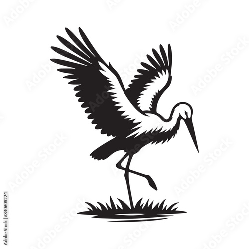 Minimalist Stork Bird Vector: Black Vector Silhouette of a Stork- Illustration of Stork Bird - Bird Vector Silhouette.