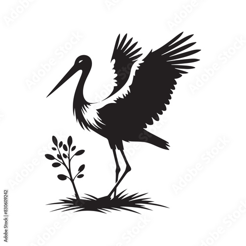 Minimalist Stork Bird Vector: Black Vector Silhouette of a Stork- Illustration of Stork Bird - Bird Vector Silhouette.