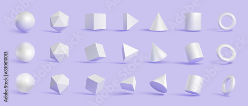 white basic geometric shapes in three different angle view