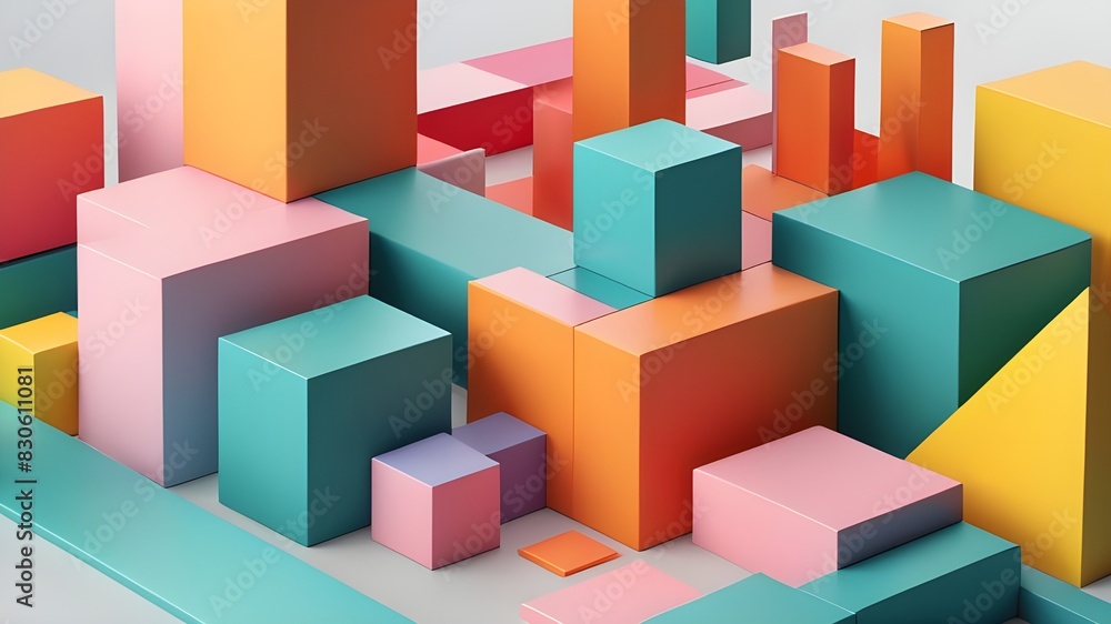 Fototapeta premium Set of colorful geometric compositions, 3d render