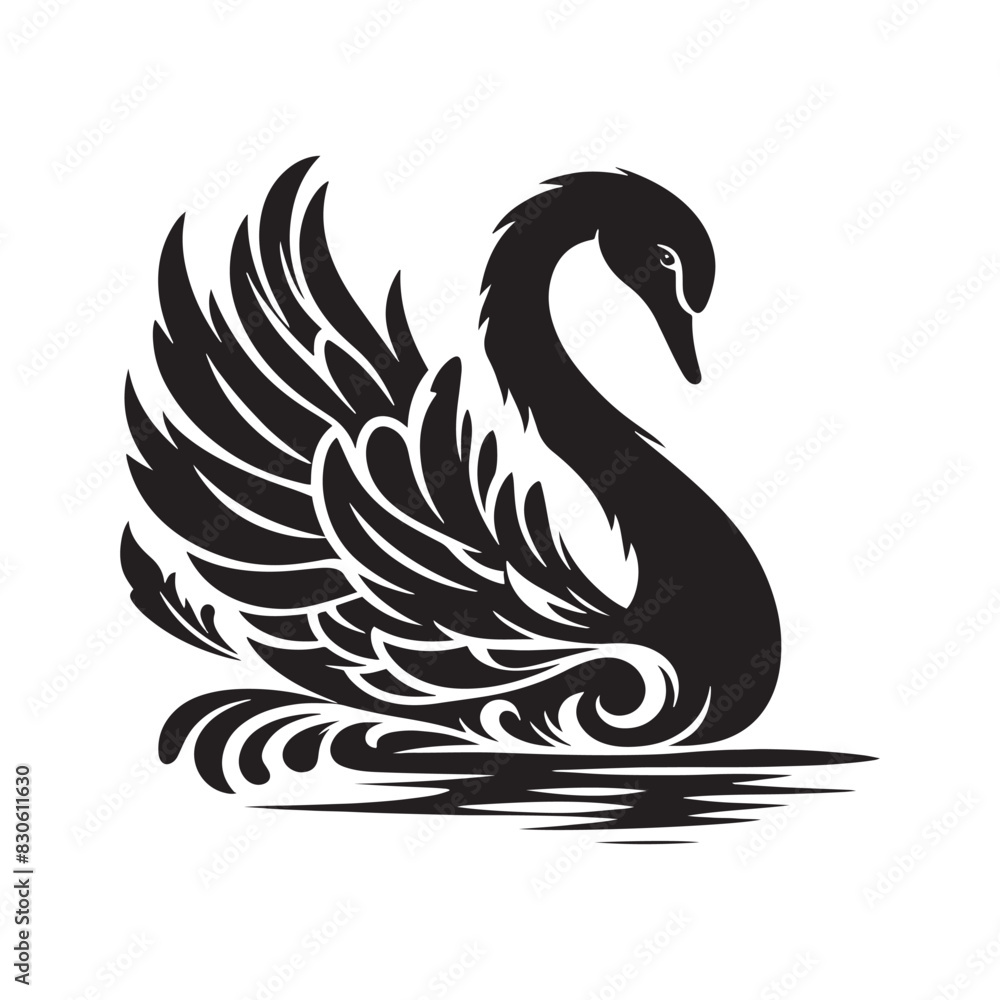 Obraz premium Swan Vector: Black Vector Silhouette of a Swan- Swan Illustration.
