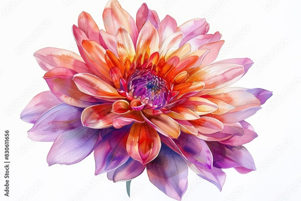 A cute water color of an aster, with starlike petals, in a vibrant bouquet, at a bustling market, Clipart isolated on white A cute water color of an aster, with starlike petals, in a vibrant bouquet, at a bustling market, Clipart isolated on white