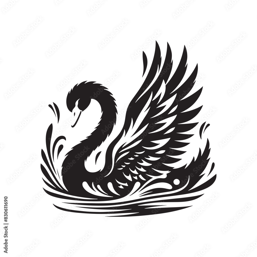 Swan Vector: Black Vector Silhouette of a Swan- Swan Illustration. Swan Vector: Black Vector Silhouette of a Swan- Swan Illustration.
