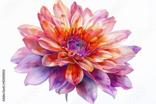 A cute water color of an aster  with starlike petals  in a vibrant bouquet  at a bustling market  Clipart isolated on white