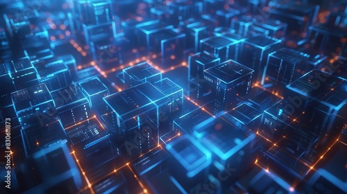 Wallpaper Mural A digital landscape of glowing blue cubes and lines Torontodigital.ca