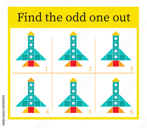 Puzzle game for children. Task for development of attention and logic. Cartoon rocket.