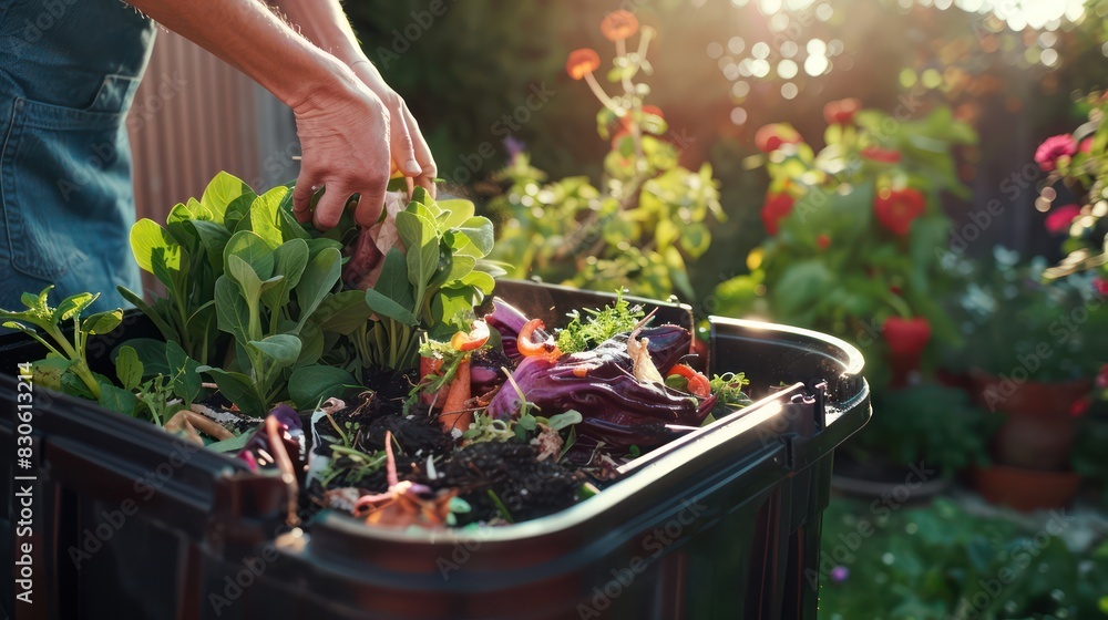 Composting at Home: Capture a homeowner adding food scraps and organic ...